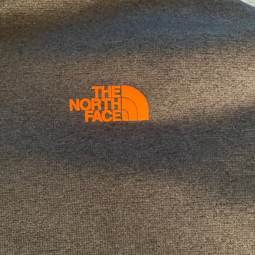The North Face Mens XL Full Zip Hoodie Fleece Charcoal Gray Orange Logo